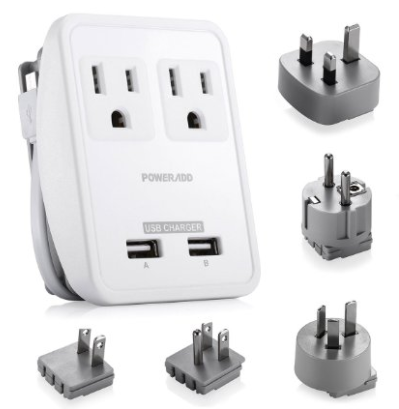 Poweradd International Travel Charger Power AC Adapter with Worldwide Plugs + Dual Smart USB Ports